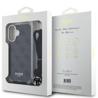 Guess IML 4G Printed Crossbody Popruh Zadní Kryt pro iPhone 16 Black