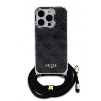 Guess IML 4G Printed Crossbody Popruh Zadní Kryt pro iPhone 16 Pro Black