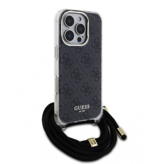Guess IML 4G Printed Crossbody Popruh Zadní Kryt pro iPhone 16 Pro Black