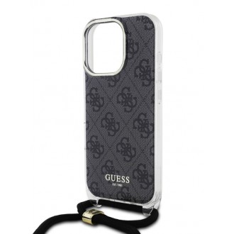 Guess IML 4G Printed Crossbody Popruh Zadní Kryt pro iPhone 16 Pro Black