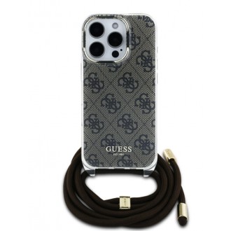 Guess IML 4G Printed Crossbody Popruh Zadní Kryt pro iPhone 16 Pro Brown