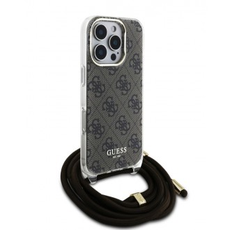 Guess IML 4G Printed Crossbody Popruh Zadní Kryt pro iPhone 16 Pro Brown