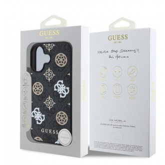 Guess PU 4G Peony MagSafe Zadní Kryt pro iPhone 16 Black