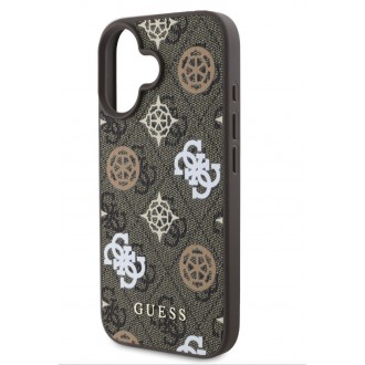 Guess PU 4G Peony MagSafe Zadní Kryt pro iPhone 16 Brown