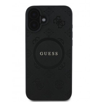 Guess Saffiano Peony Stamp MagSafe Zadní Kryt pro iPhone 16 Black