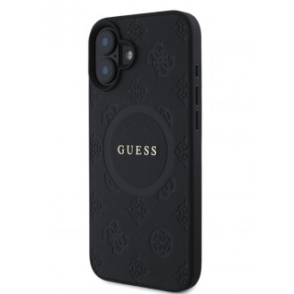 Guess Saffiano Peony Stamp MagSafe Zadní Kryt pro iPhone 16 Black