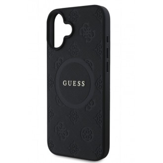 Guess Saffiano Peony Stamp MagSafe Zadní Kryt pro iPhone 16 Black