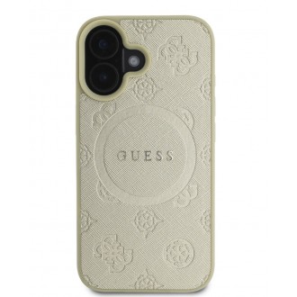 Guess Saffiano Peony Stamp MagSafe Zadní Kryt pro iPhone 16 Gold