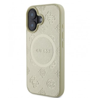 Guess Saffiano Peony Stamp MagSafe Zadní Kryt pro iPhone 16 Gold