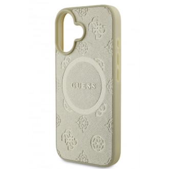 Guess Saffiano Peony Stamp MagSafe Zadní Kryt pro iPhone 16 Gold