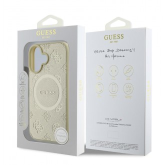 Guess Saffiano Peony Stamp MagSafe Zadní Kryt pro iPhone 16 Gold