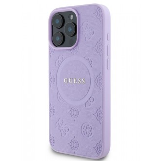 Guess Saffiano Peony Stamp MagSafe Zadní Kryt pro iPhone 16 Pro Purple
