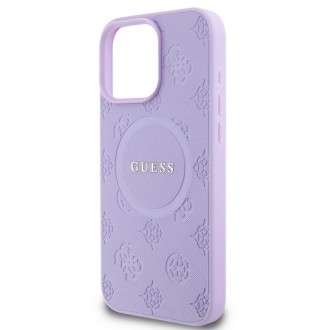 Guess Saffiano Peony Stamp MagSafe Zadní Kryt pro iPhone 16 Pro Purple