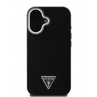 Guess PU Grained Triangle Logo Zadní Kryt pro iPhone 16 Black