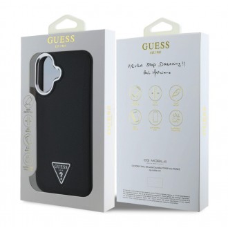 Guess PU Grained Triangle Logo Zadní Kryt pro iPhone 16 Black