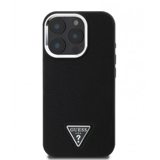 Guess PU Grained Triangle Logo Zadní Kryt pro iPhone 16 Pro Black