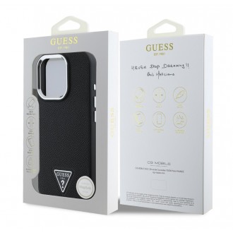 Guess PU Grained Triangle Logo Zadní Kryt pro iPhone 16 Pro Black