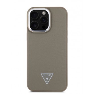 Guess PU Grained Triangle Logo Zadní Kryt pro iPhone 16 Pro Brown