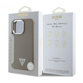 Guess PU Grained Triangle Logo Zadní Kryt pro iPhone 16 Pro Brown