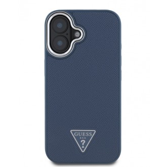 Guess PU Grained Triangle Logo Zadní Kryt pro iPhone 16 Blue