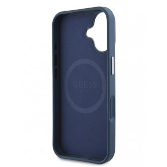Guess PU Grained Triangle Logo Zadní Kryt pro iPhone 16 Blue