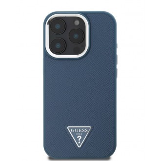 Guess PU Grained Triangle Logo Zadní Kryt pro iPhone 16 Pro Blue