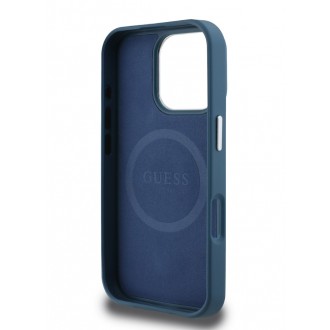 Guess PU Grained Triangle Logo Zadní Kryt pro iPhone 16 Pro Blue