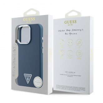 Guess PU Grained Triangle Logo Zadní Kryt pro iPhone 16 Pro Blue
