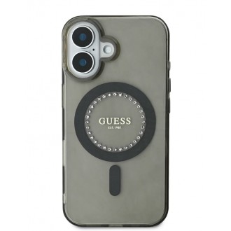 Guess IML Rhinestones Ring MagSafe Zadní Kryt pro iPhone 16 Black