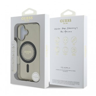 Guess IML Rhinestones Ring MagSafe Zadní Kryt pro iPhone 16 Black
