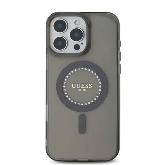 Guess IML Rhinestones Ring MagSafe Zadní Kryt pro iPhone 16 Pro Black