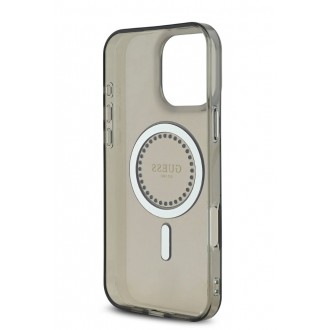 Guess IML Rhinestones Ring MagSafe Zadní Kryt pro iPhone 16 Pro Black
