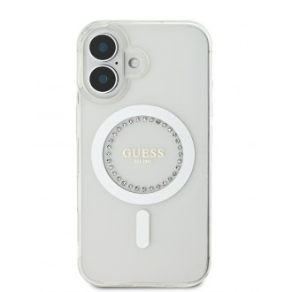 Guess IML Rhinestones Ring MagSafe Zadní Kryt pro iPhone 16 White