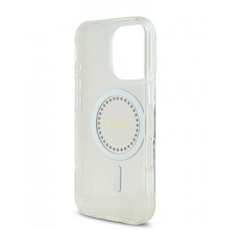 Guess IML Rhinestones Ring MagSafe Zadní Kryt pro iPhone 16 Pro White