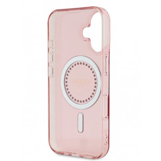 Guess IML Rhinestones Ring MagSafe Zadní Kryt pro iPhone 16 Pink