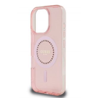 Guess IML Rhinestones Ring MagSafe Zadní Kryt pro iPhone 16 Pro Pink