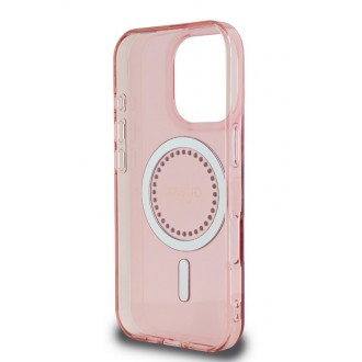 Guess IML Rhinestones Ring MagSafe Zadní Kryt pro iPhone 16 Pro Pink
