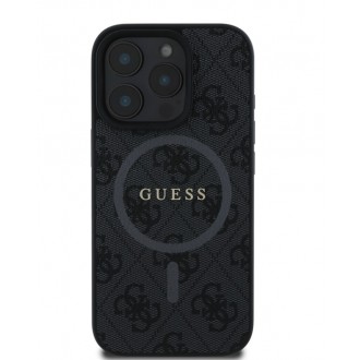 Guess PU Leather 4G Colored Ring MagSafe Zadní Kryt pro iPhone 16 Pro Black
