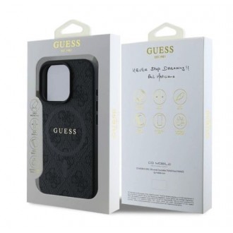 Guess PU Leather 4G Colored Ring MagSafe Zadní Kryt pro iPhone 16 Pro Black