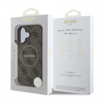 Guess PU Leather 4G Colored Ring MagSafe Zadní Kryt pro iPhone 16 Brown