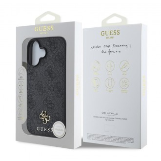 Guess PU 4G Small Metal Logo MagSafe Zadní Kryt pro iPhone 16 Grey