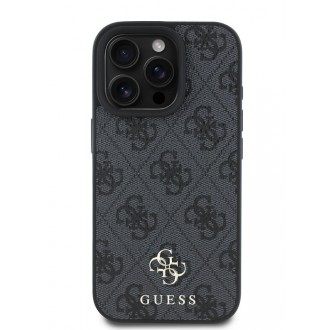 Guess PU 4G Small Metal Logo MagSafe Zadní Kryt pro iPhone 16 Pro Grey