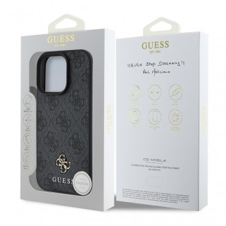 Guess PU 4G Small Metal Logo MagSafe Zadní Kryt pro iPhone 16 Pro Grey