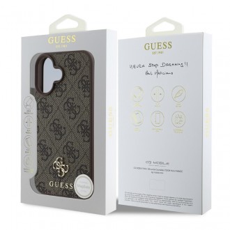 Guess PU 4G Small Metal Logo MagSafe Zadní Kryt pro iPhone 16 Brown
