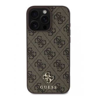 Guess PU 4G Small Metal Logo MagSafe Zadní Kryt pro iPhone 16 Pro Brown