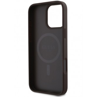 Guess PU 4G Small Metal Logo MagSafe Zadní Kryt pro iPhone 16 Pro Brown