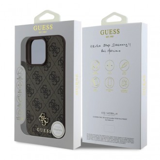 Guess PU 4G Small Metal Logo MagSafe Zadní Kryt pro iPhone 16 Pro Brown