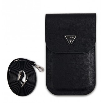 Guess PU Grained Triangle Logo Taška na Telefon Black