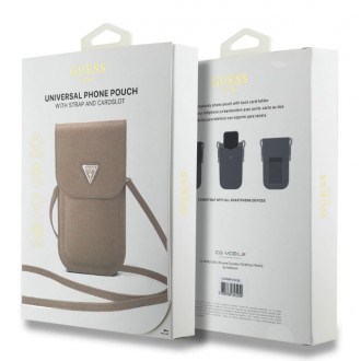 Guess PU Grained Triangle Logo Taška na Telefon Brown
