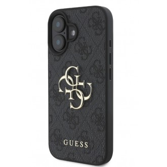 Guess PU 4G Metal Logo Zadní Kryt pro iPhone 16 Plus Grey